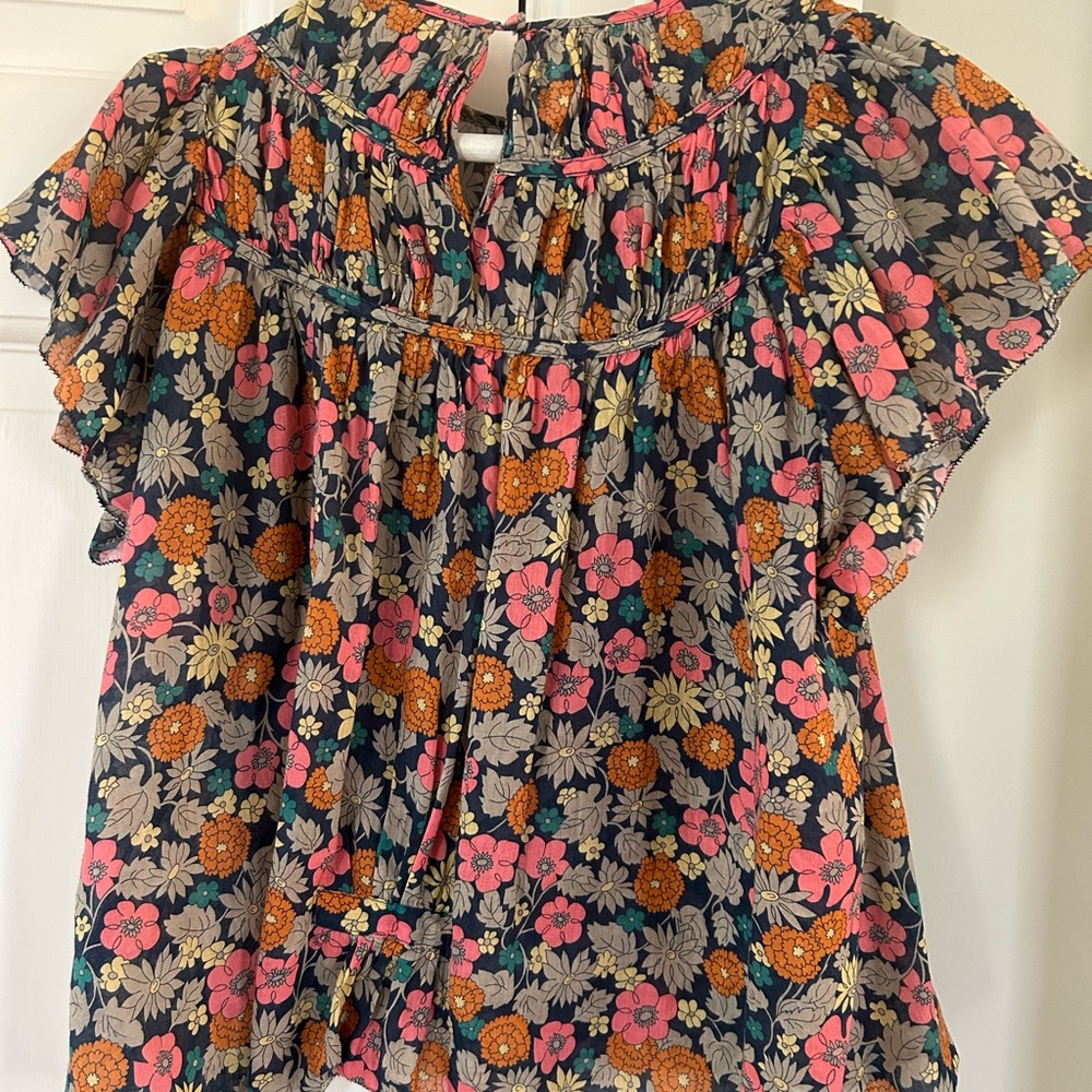 Trovata blouse in cotton voile; floaty with ruched neckline & flutter sleeves